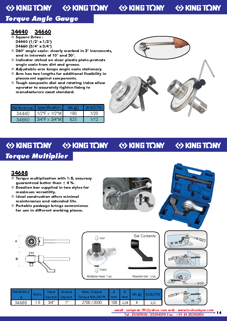 KING TONY TORQUE ANGLE GAUGE, TORQUE MULTIPLIER