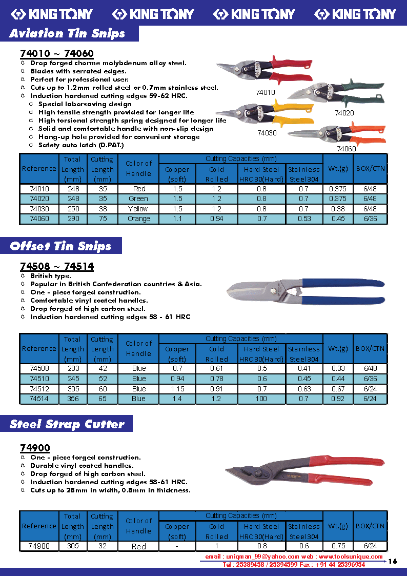 KING TONY AVIATION TIN SNIPS, OFFSET TIN SNIPS, STEEL STRAP CUTTER