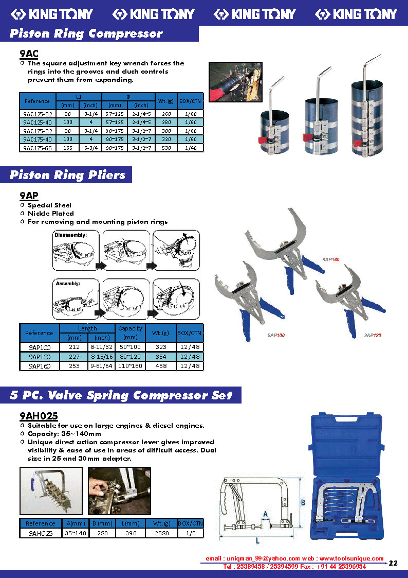 PISTON RING COMPRESSOR, PISTON RING PLIERS, 5PC VALVE SPRING COMPRESSOR SET